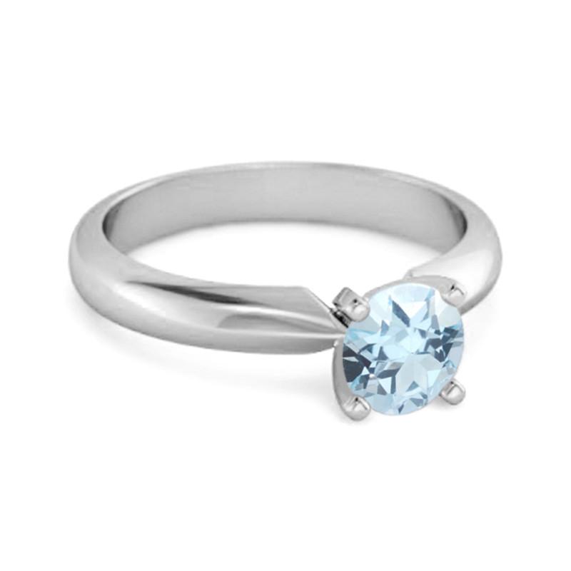 Blue Topaz Round Solitaire Ring – 925 Sterling Silver
