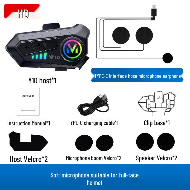 Y10 Motorcycle Helmet Wireless Bluetooth Earphones: Waterproof, Dustproof, Noise-Cancelling, Colorful Design