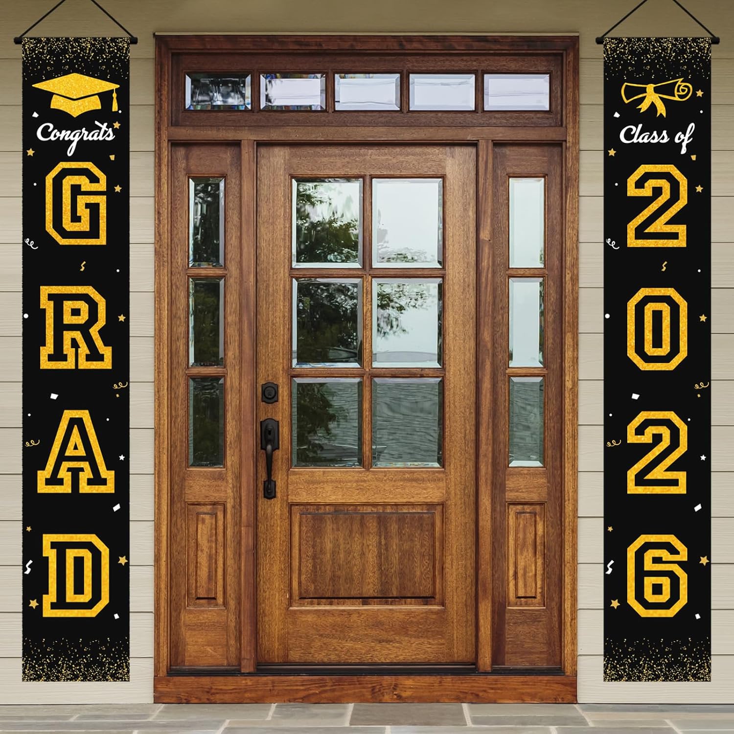 Congrats Grad Class of 2026 Porch Banner - Graduate Porch Door Decor, 2026 Senior High School College University Graduation Party Decorations чёрный