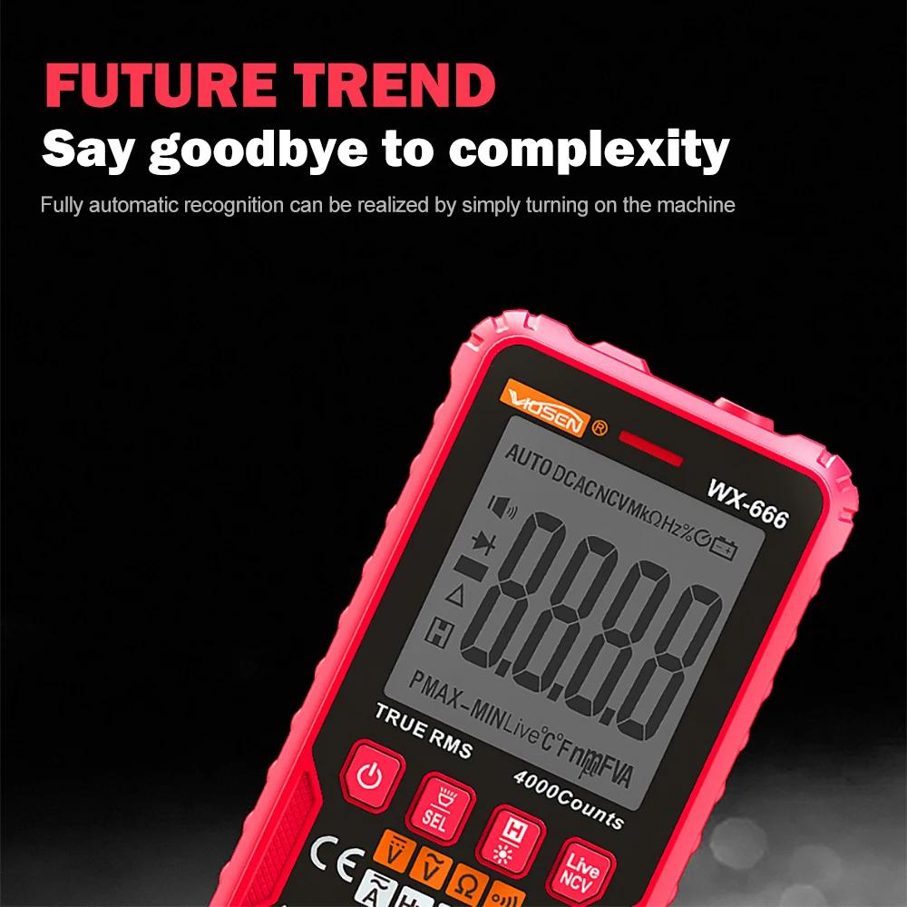 JCD WX666 Digitales Mini-Multimeter Tester Auto Multimetro True RMS Transistor-Messgerät mit NCV Datenhalte 4000 Zählungen Taschenlampe