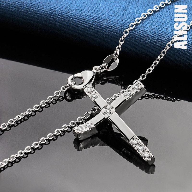 925 Sterling Silver Cross Zircon Pendant Necklace Fashionable Wedding Jewelry