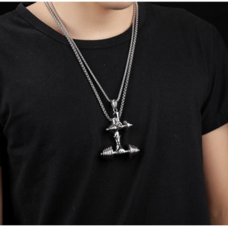 Fashion Accessories New Necklace Titanium Steel Chain Couple Dumbbell Pendant Fitness Men's Necklace