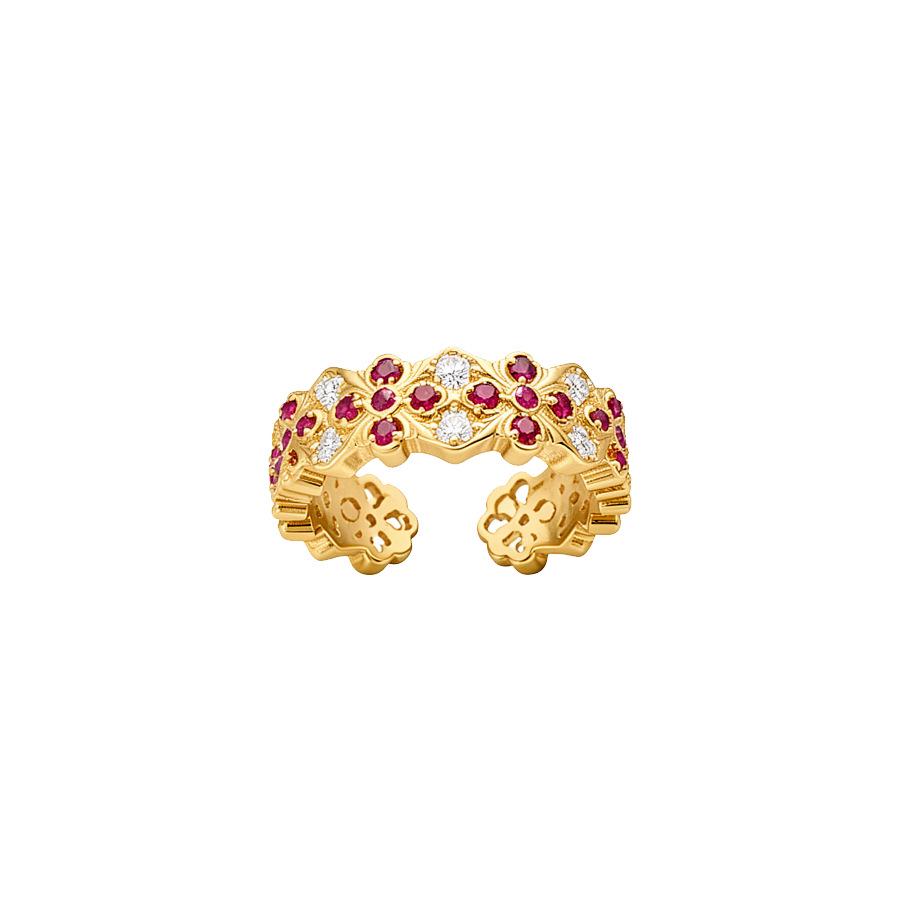 24K Gold Plated Zirconia Flower Ring - Vintage Style Adjustable Hand Jewelry for Women