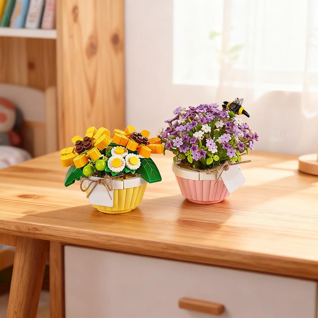 Diy Hand-assembled Flower Buildingblocks With Small Pieces, Everlasting Hand-held Flower Toys