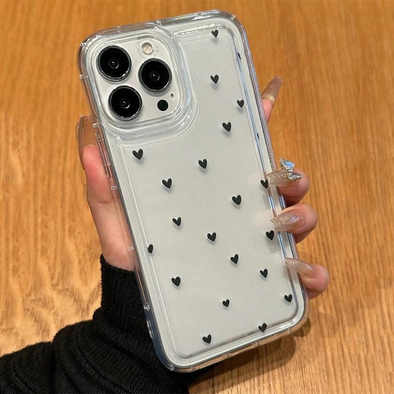 Color small heart applies to Apple 16promax mobile phone case 15plus airbag 14 transparent 1312 simple