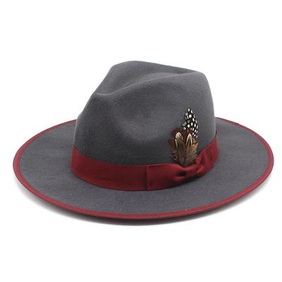 Youth Top Hat Men And Women Big Brim Hemming Peach Heart Top Woolen Feather Felt Hat Hat