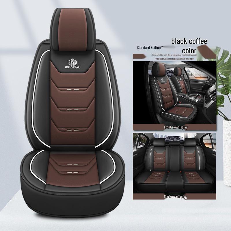 Universal Four-Season Car Seat Cushion Set – Five-Piece Linen & Ice Silk Full Coverage