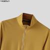 INCERUN Autumn Men Stand Collar Long Sleeve Zip-up Rib Knitted Pullovers Tops
