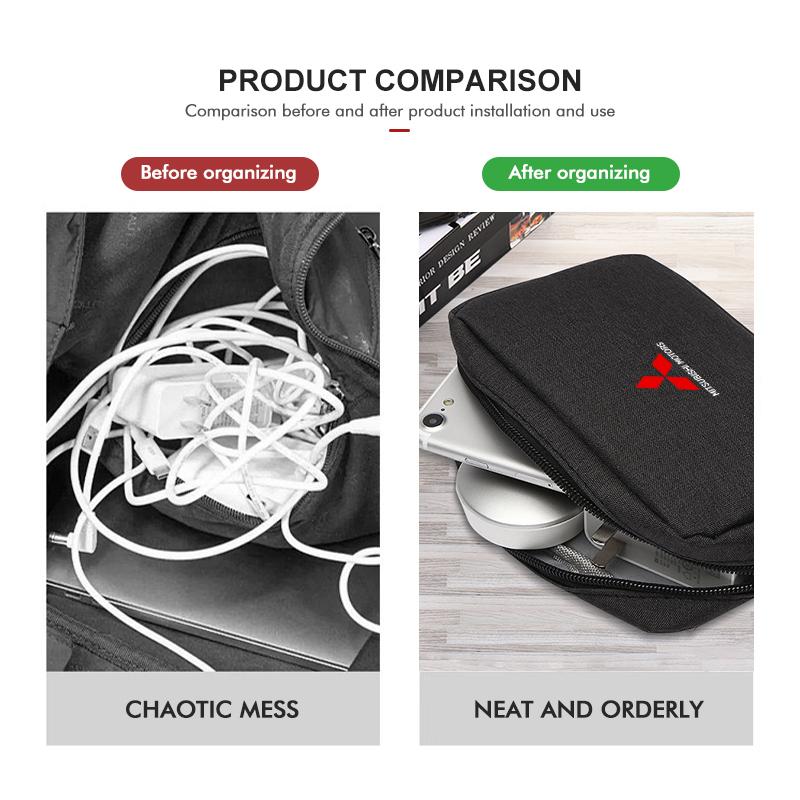 Car Digital Storage Bag USB Gadget Anti-dust Cable Pouch For Mitsubishi Outlander Pajero Sport Lancer EX ASX L200 Eclipse