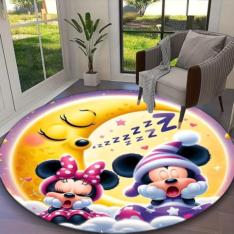 1pc Mickey And Minnie Moonlight Floral Yellow Rug, Comfortable Printed Home Round Carpet, Cozy Office Chair Rug