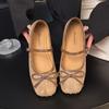 French retro Mary Jane shoes women's 2025 spring new versatile evening bow square head shallow mouth flat sole shoes