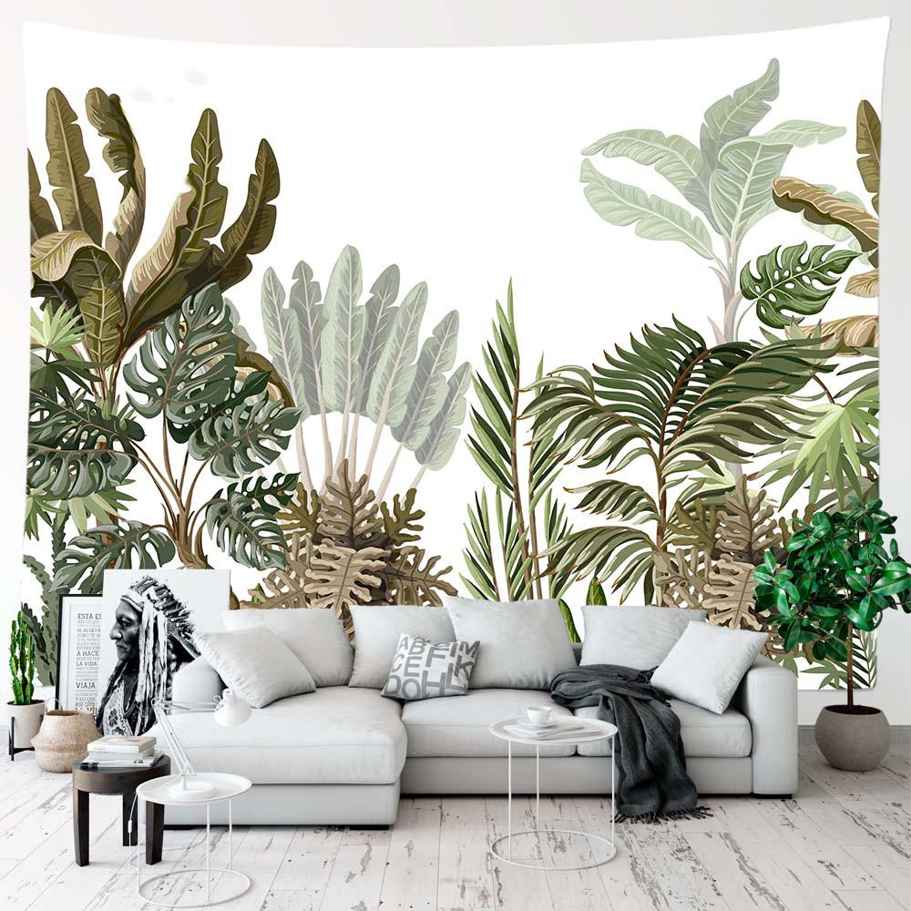 Tapiserie cu plante, agățat pe perete, pentru decorarea camerei, frunze tropicale, peisaj, flori, fundal, decor pentru dormitor