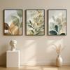 3 Pezzi Arte Murale Botanica Neutra, Stampe su Tela ad Acquerello Foglia di Eucalipto Verde Salvia, Poster di Arte Murale Piante Boho Japandi Sfumato