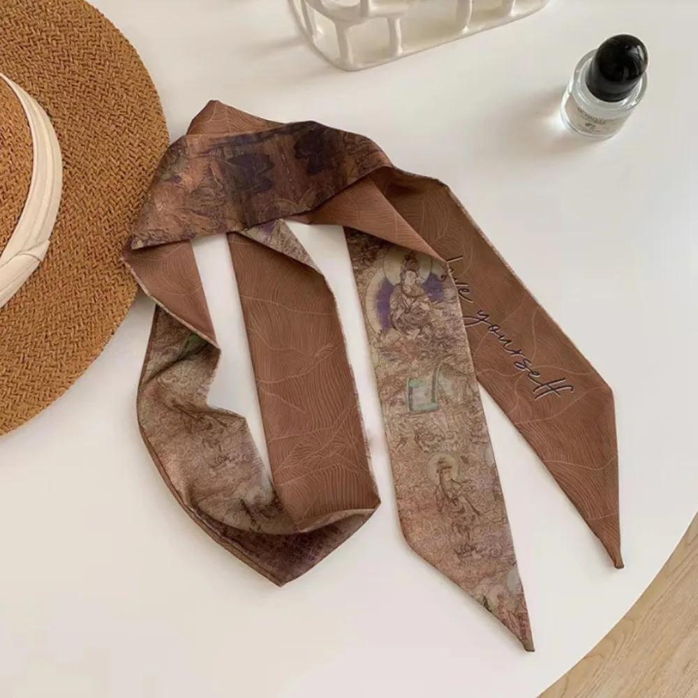 Imitation Silk Print Bag Handle Strap Decoration Scarf Women Neck Tie Bag Headscarves Floral Bands Headband Bag Ribbons
