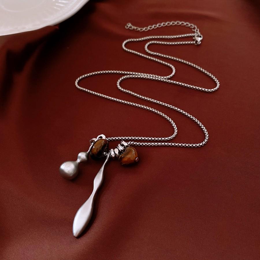 Sun & Stone Pendant Necklace - Titanium & Stainless Steel Clavicle Chain Jewelry