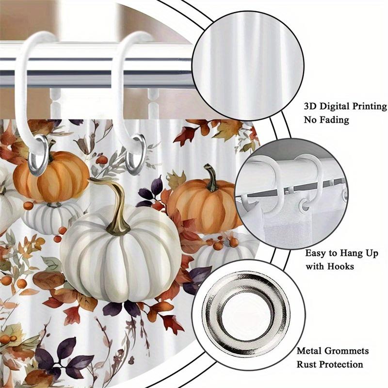 1 Piece Pumpkin Leaf Berry Shower Curtain, Polyester Fabric, Machine Washable, Suitable For Bathroom Hotel Decoration