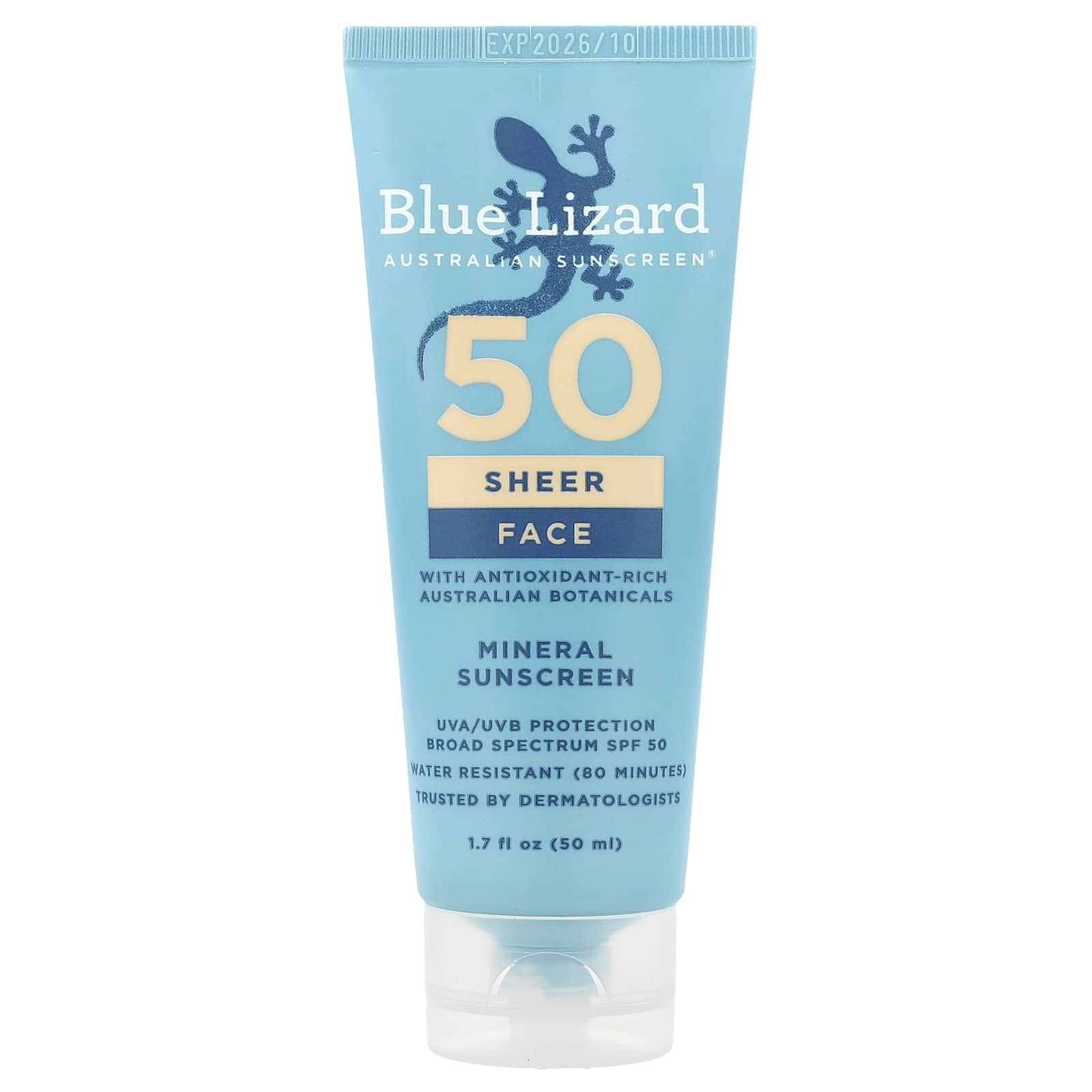 Blue Lizard Australian Sunscreen, Shea Face Mineral Sunscreen, SPF 50, 50ml (1.7 fl oz)