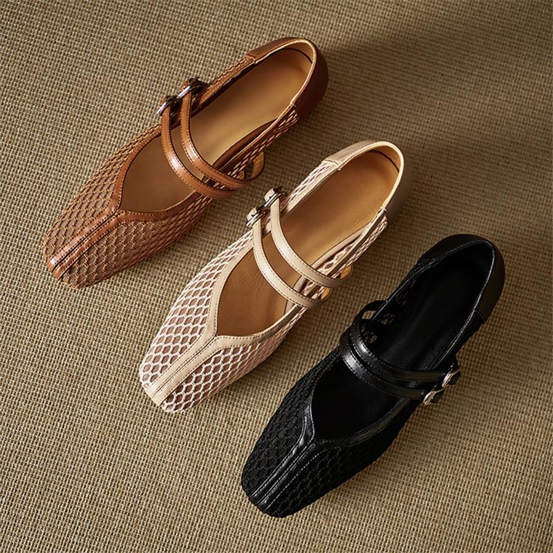 Móda Nové Letní Dámské Boty Čtvercová Špička Dámské Lodičky Boty pro Ženy Móda Prodyšná Síťovina Vykrojené Mary Jane Boty Střední Podpatek Boty