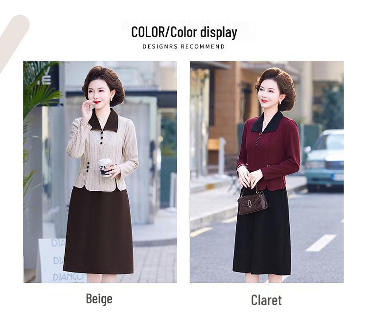 Spring & Autumn 2025 Women's Petite Shirt Collar Dress for Middle-Aged and Elderly - Fake Two-Piece Design