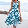 Women's Casual Fashion Round Neck Sleeveless Floral Print Irregular Hem Midi Dress