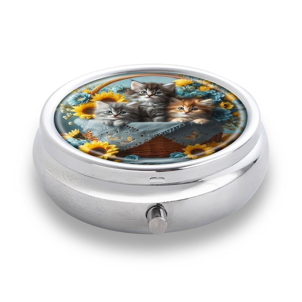 Portapillole Portatile con 3 Scomparti, Mini Custodia Organizer in Metallo per Medicine, Carino Contenitore Stampato per Vitamine, Pillole, Gioielli, Viaggio, Uso Quotidiano
