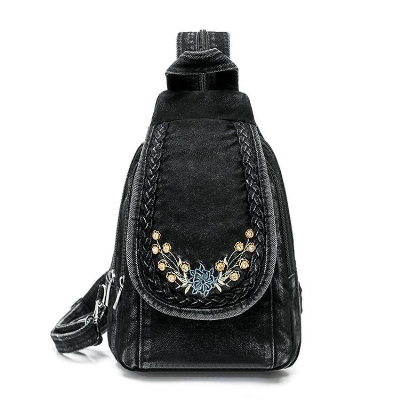 Simple Washed Denim Multi-functional Backpack, New Travel and Leisure Oblique Span Bag