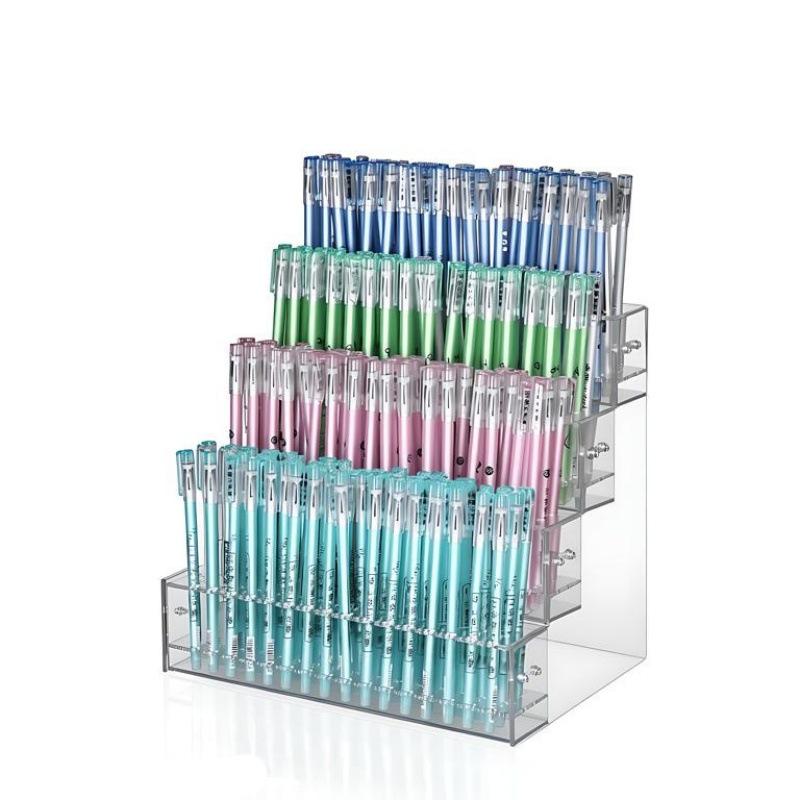 Acrylic Transparent Pen Holder: Large Capacity Desktop Organizer Stand for Stationery Storage and Display.