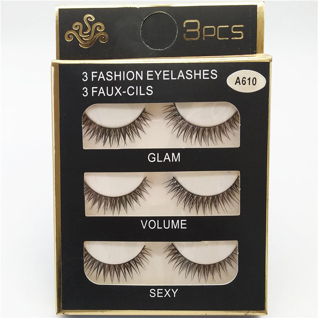 3Pairs Fashion False Eyelashes Long Lashes Extension Natural Looking Fake Eyelashes for Women Girls Party Daily Makeup