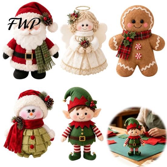 DIY Snowman Sewing Set Christmas Felt Craft Kit, Handmade Santa Gingerbread Elf Creative Art Activity Angel Material Holiday Supplies for Kids Adults