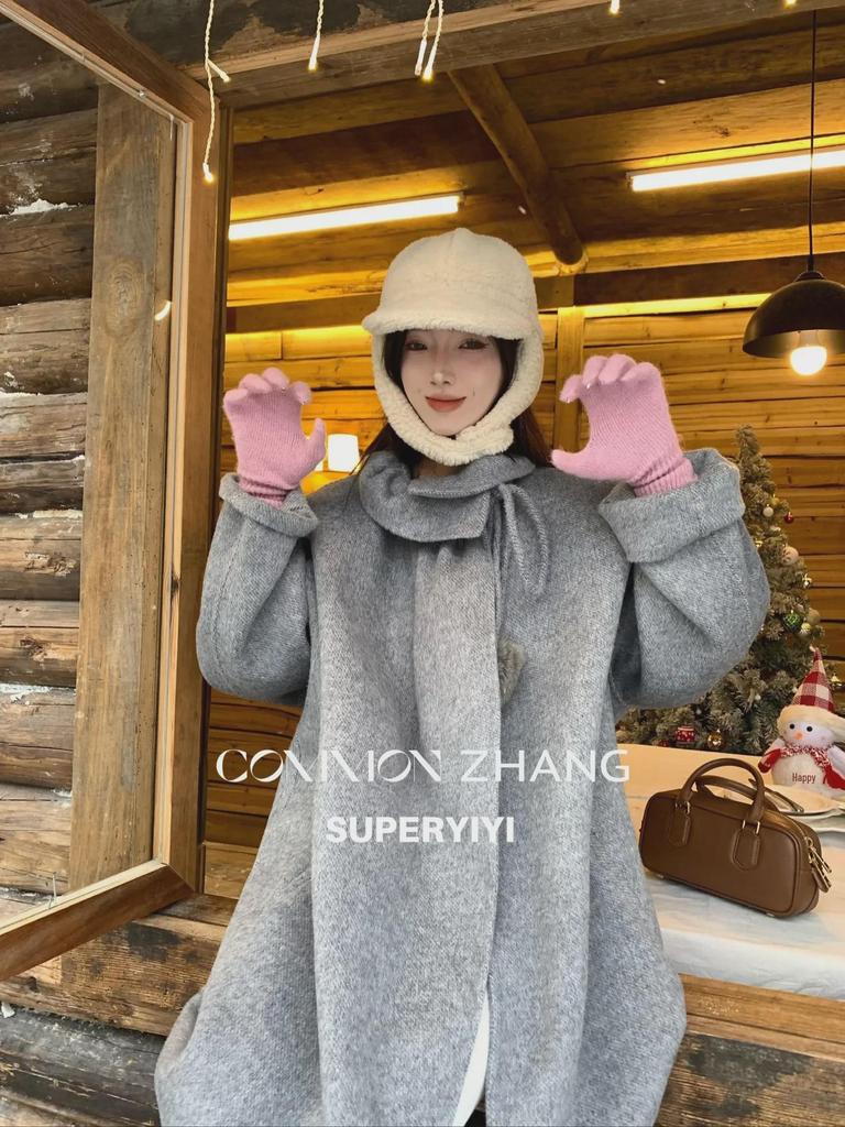 ZHANG Women's Korean Plush Ball Double-Sided Wool Coat - Classic Commuter Style