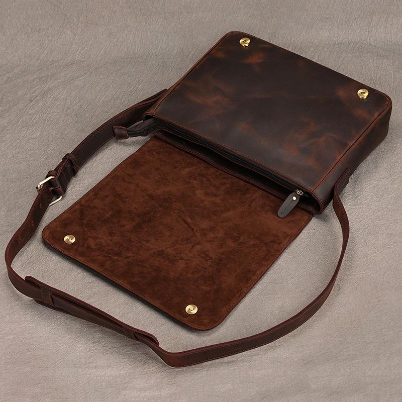 Men's Genuine Leather Shoulder Bag Crazy Horse Leather Crossbody Bag High Quality School bags Leather Messenger Bag for men male