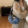 Denim Moon Bag with Colorful Strap Women's Crossbody Bag Fashionable Shoulder Bag Casual Daily Use Design