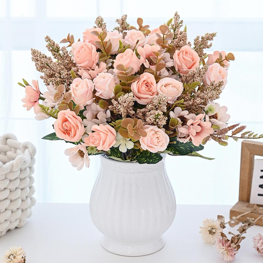 1/3pcs Artificial Flowers Roses Silk Wedding Wreath Home Room Table Festival Outdoor Garden Yard Decor Bridal Bouquets Diy Gifts