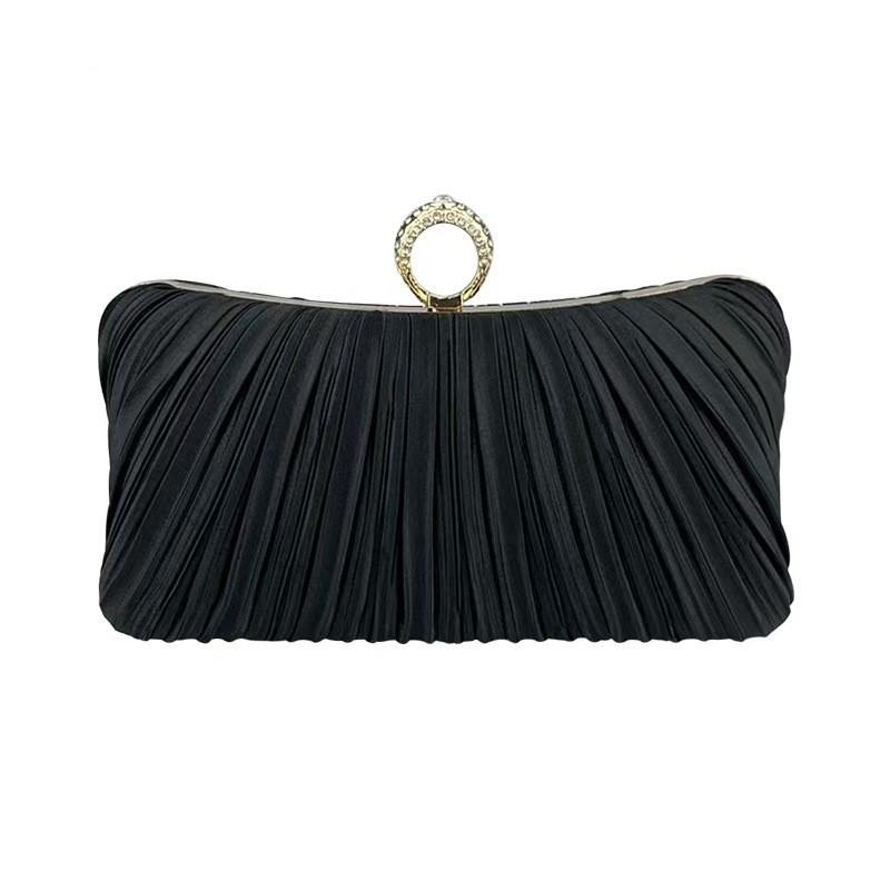 Women's Elegant Satin Evening Bag Pleated Clutch Wedding Purse Formal Tote Party Prom Clutch with Rhinestones for Wedding, Bride