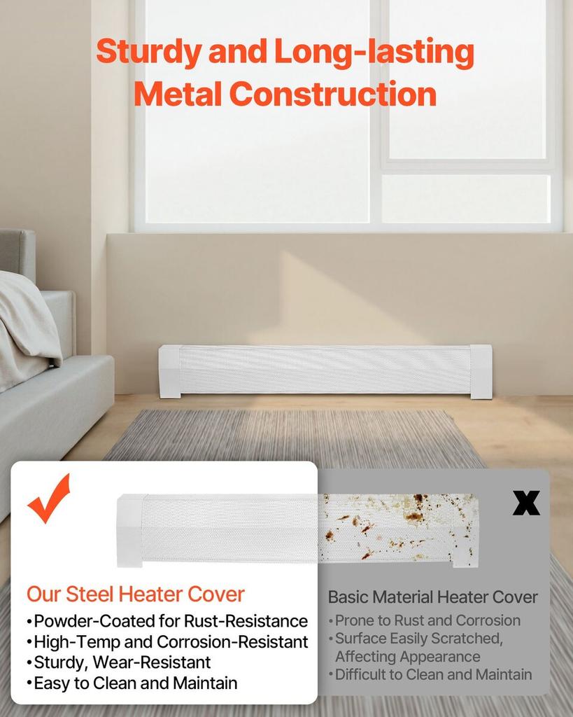 Baseboard Heater Covers, Premium Series 1222 Mm Standard Electric Heating Unit Front Cover for Home Improvement, Heavy-duty Steel, Easy Installation