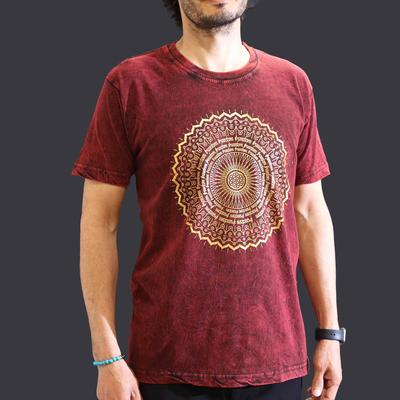 Stone Washed T-Shirt Mandala Maroon Medium