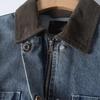 Korean Retro Color Block Lapel Pocket Denim Jacket - Women's Long Sleeve Autumn Style