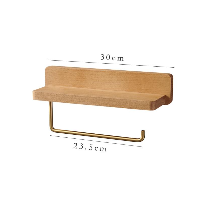 Japanese Style Toilet Paper Holder - Solid Wood Wall Mount Tissue Box | Punch-Free Design with Phone Storage Shelf