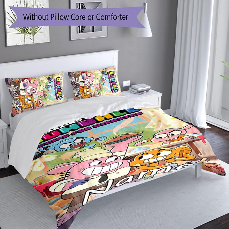 3pcs Custom Name The Amazing World of Gumball Bedding Set,Includes 1 Duvet Cover and 2 Pillowcases,All-season Bedroom Decor