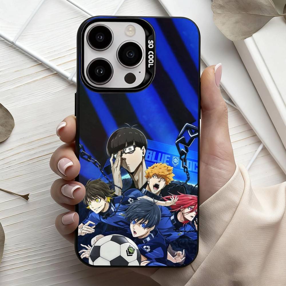 Manga B-Blue L-Lock-K Phone Case For iPhone17,16,15,14,13,12,11 Plus,Pro Max Black Candy Silver Plated Cover