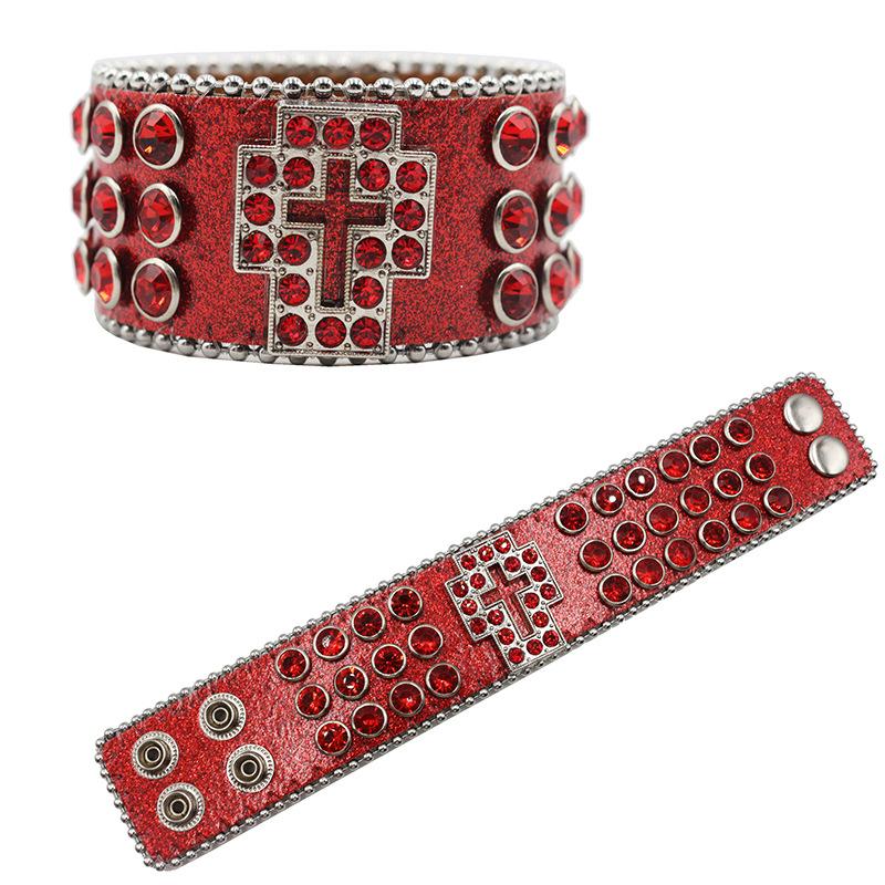 Europäische und amerikanische trendige Kreuz-Set Diamant- und Strass-Armbänder, personalisierte PU-Lederarmbänder
