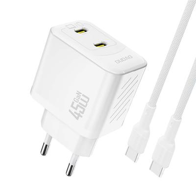 Ładowarka Sieciowa 2xUSB-C Z Kablem USB-C GaN PD 45W - Biała