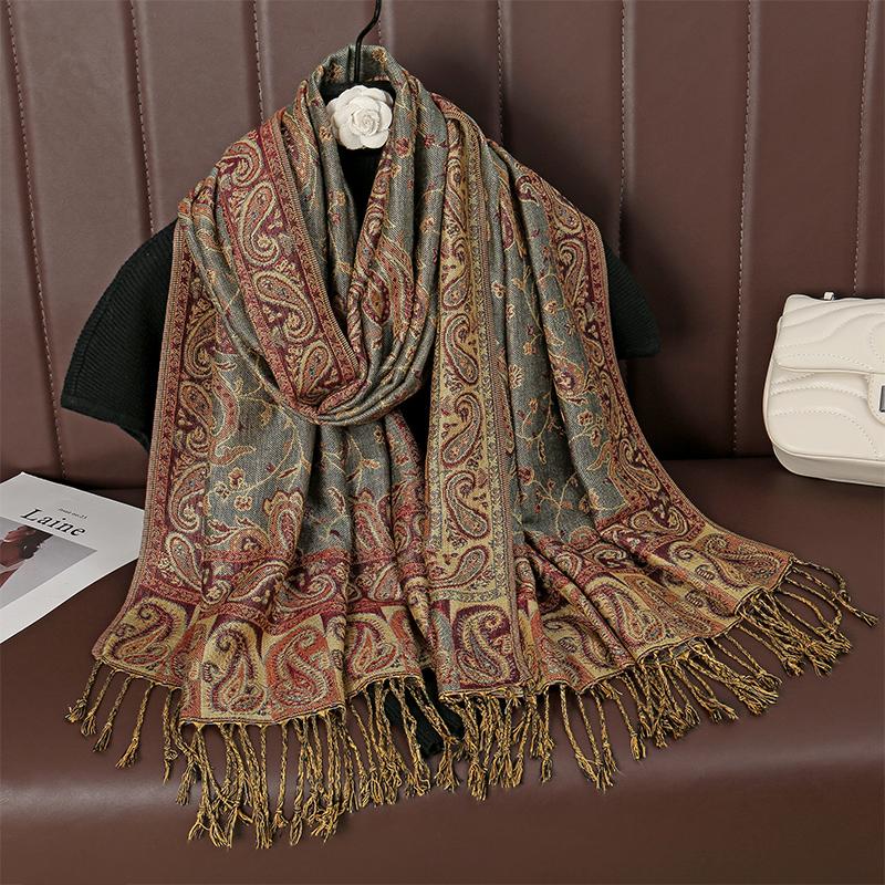 Fashion Bohemian Ethnic Floral Tassel Pashmina Shawl Scarf Lady Soft Autumn Female Hijabs And Wraps Bufandas Muslim Bandana