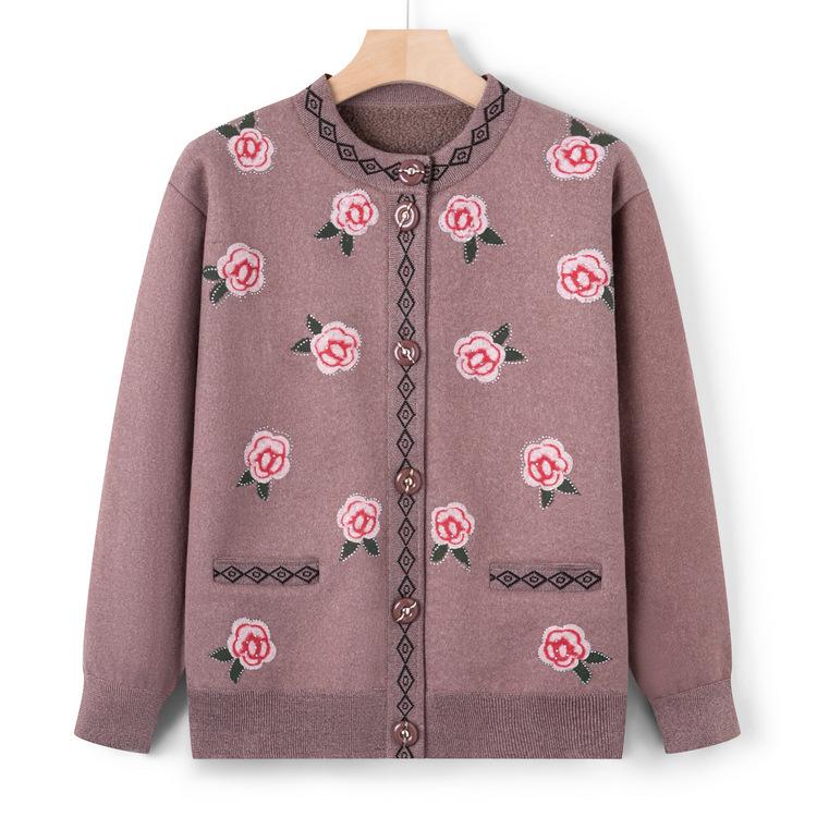 Mame de vârstă mijlocie și vârstnice poartă Pulover nou de toamnă din catifea îngroșată, Cardigan pentru bunica, Top imprimat, Jachetă casual