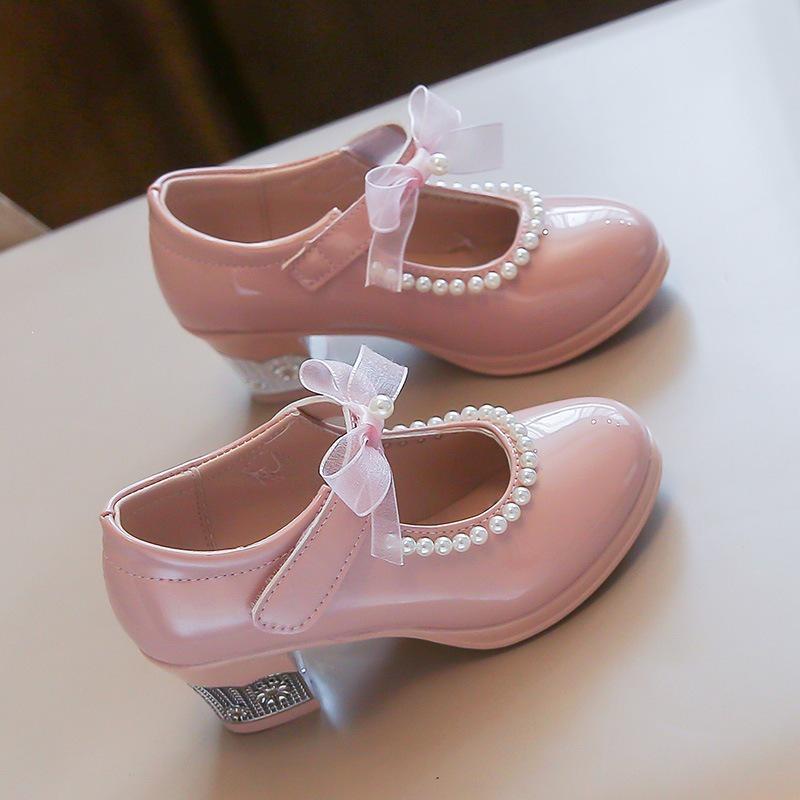 Koreanischer Stil Mädchen Schleife Hoher Absatz Prinzessin Tanzschuhe für Kinder