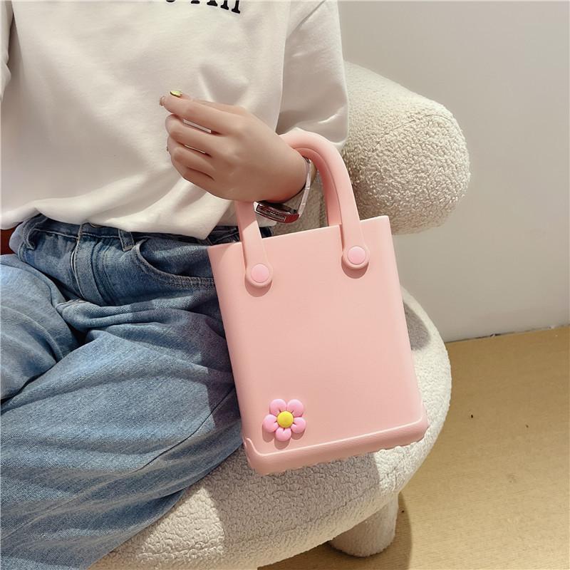 Eva Jelly Bag Diy Hole Bag Cute Flower Accessories Summer Beach Vacation Bag Simple Portable Women'S Bag