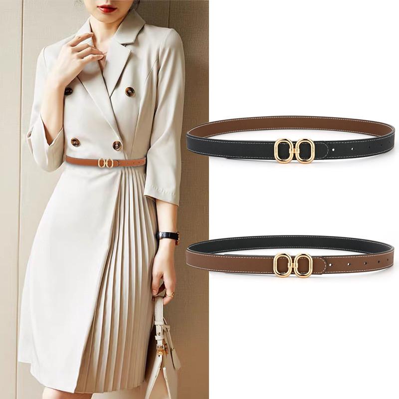 Genuine Leather Doublesided Womens Belt With Square Alloy Buckle For Casual Wear