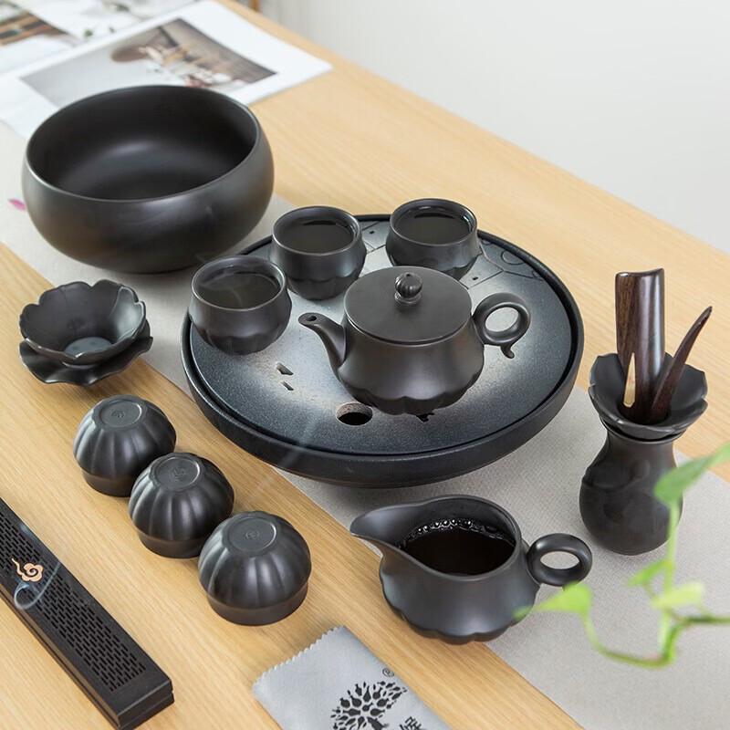 High-End Zisha Purple Clay Double Lotus Ceramic Tea Set