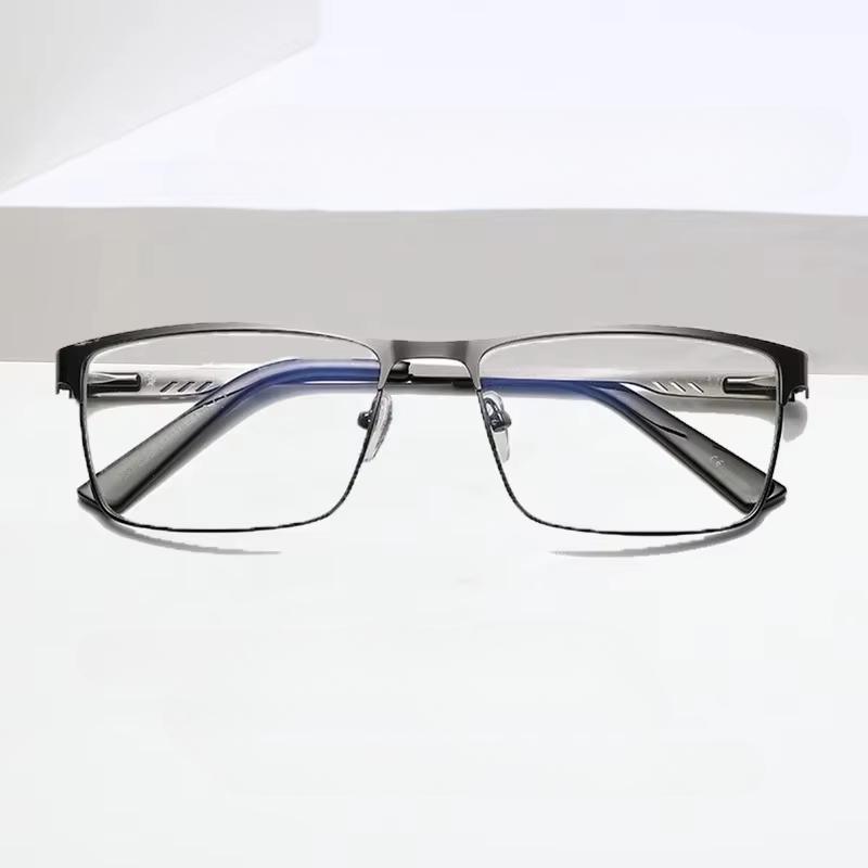 Men Square Metal Large Frame Spring Leg Myopia Glasses Classic Blue Light Blocking Elderly Protection Eyeglasses