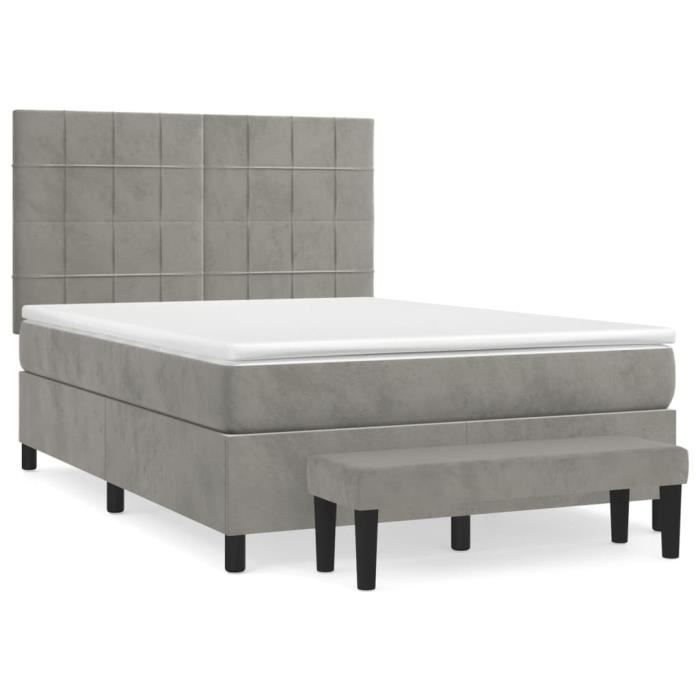 3137839 vidaXL Lit à sommier tapissier et matelas Gris clair 140x190cm Velours